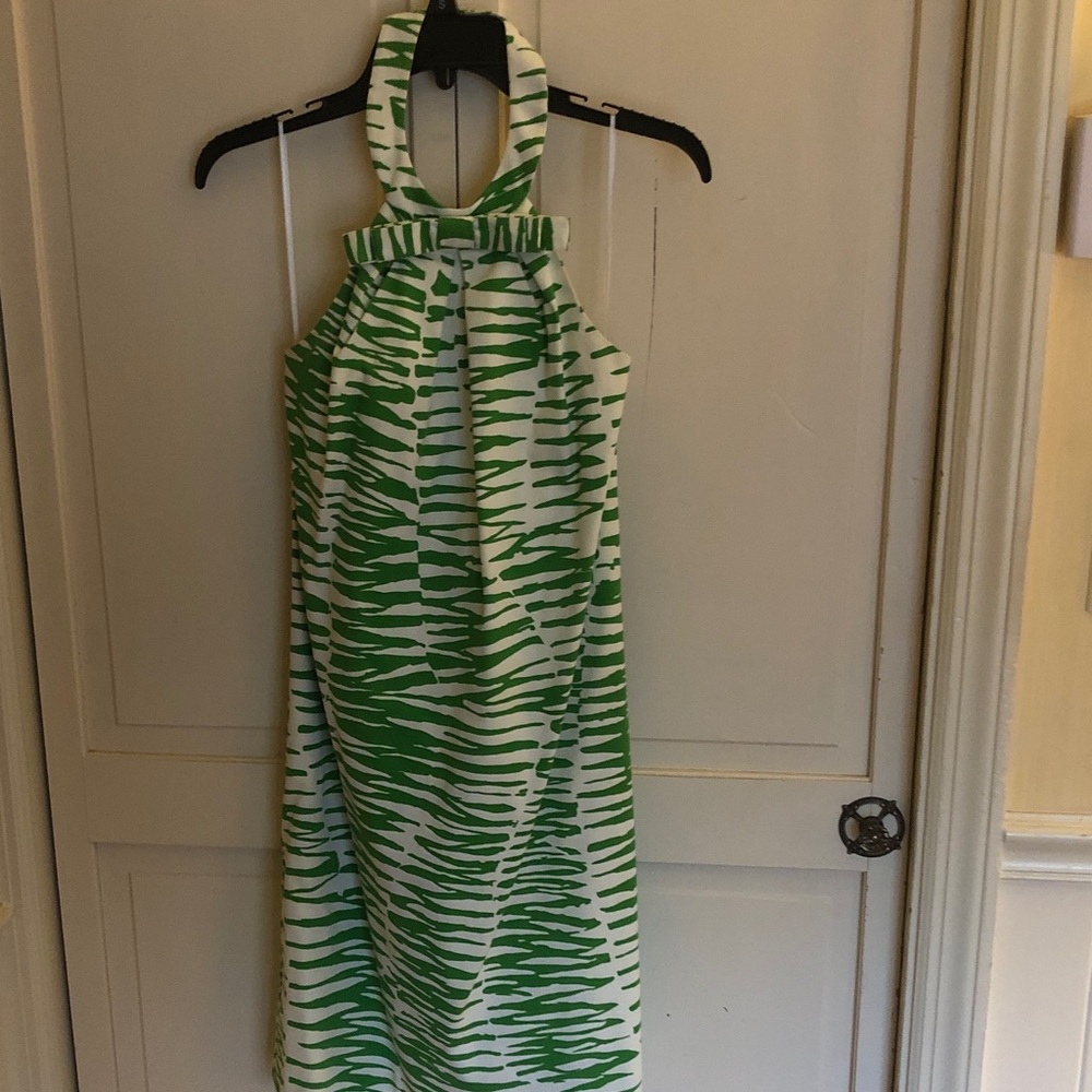 Trina Turk Vibrant Green and Cream Dress